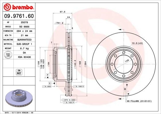 Stabdžių diskas BREMBO 09.9761.60