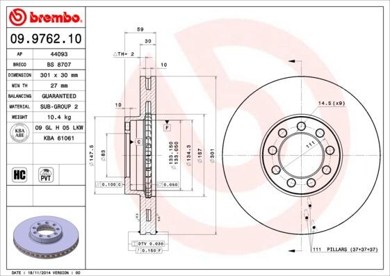 Stabdžių diskas BREMBO 09.9762.10