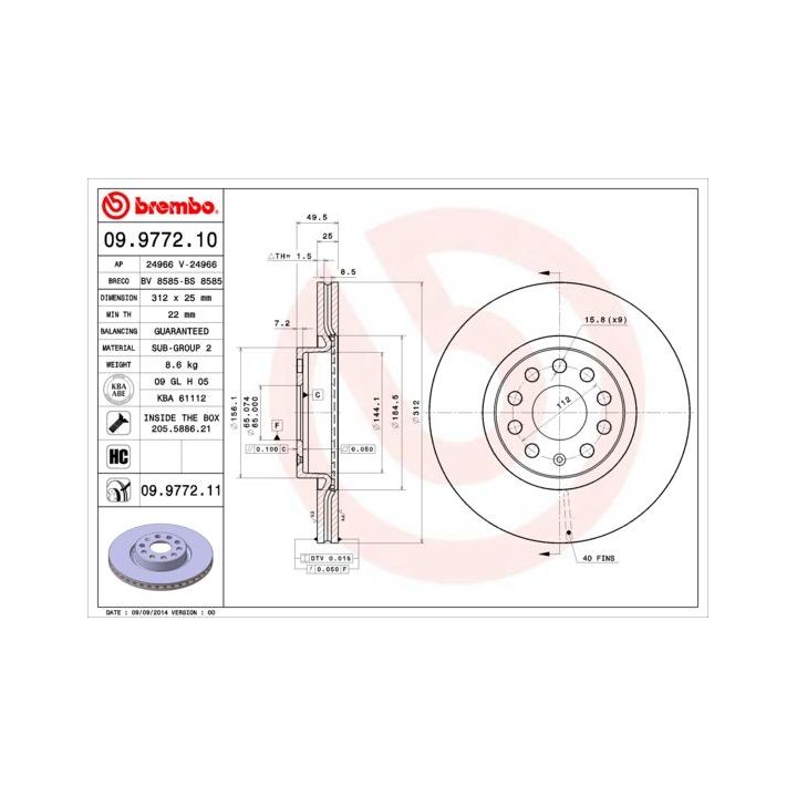 Stabdžių diskas BREMBO 09.9772.10