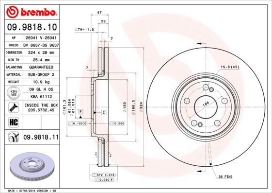 Stabdžių diskas BREMBO 09.9818.10