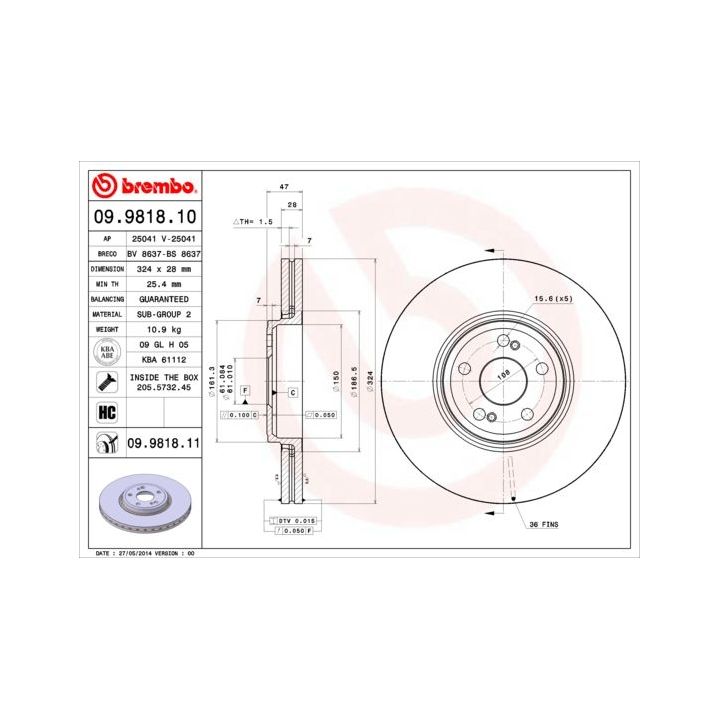 Stabdžių diskas BREMBO 09.9818.11