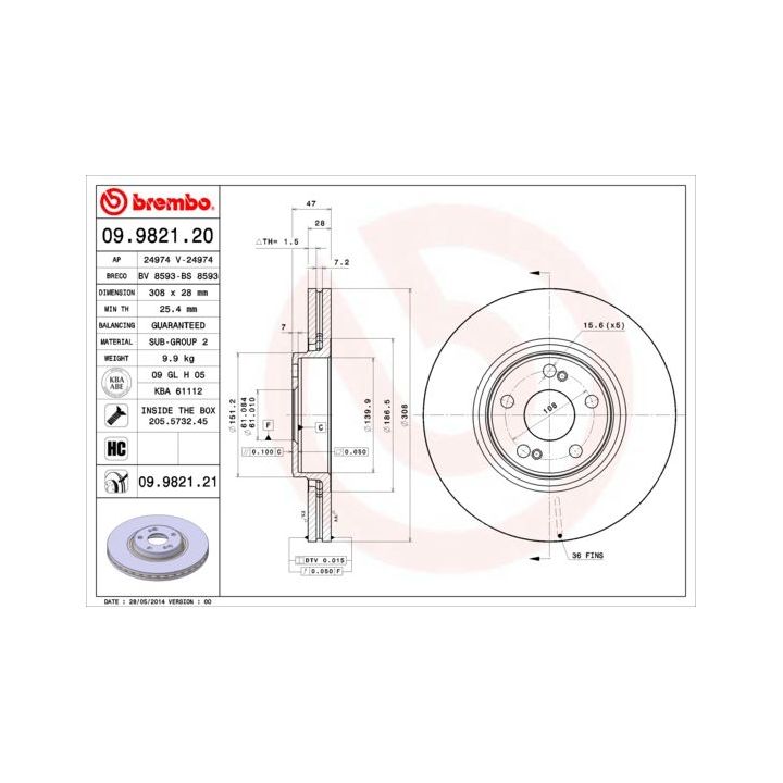 Stabdžių diskas BREMBO 09.9821.20