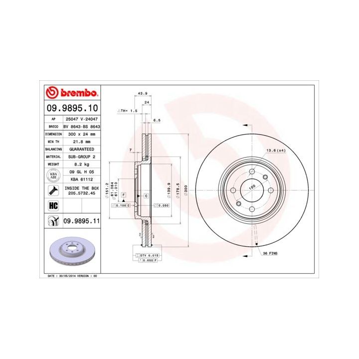 Stabdžių diskas BREMBO 09.9895.10