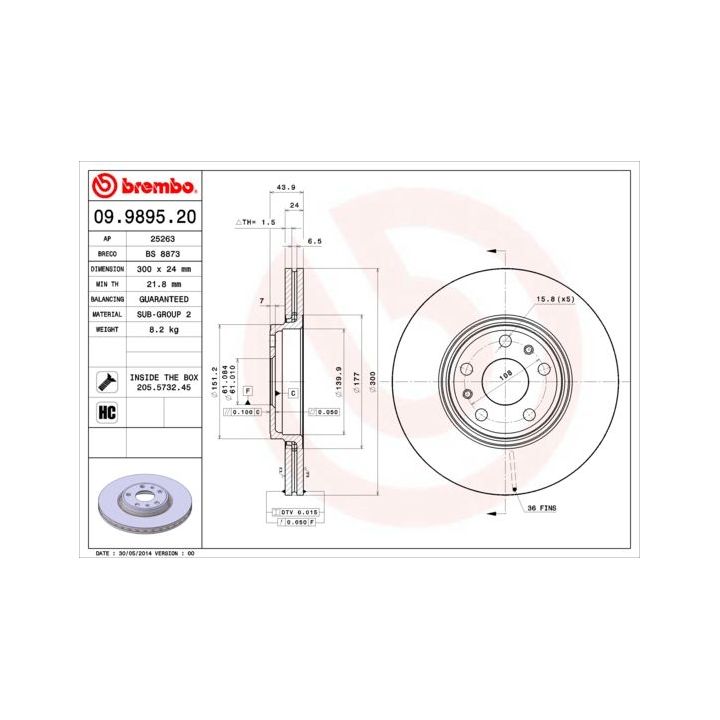 Stabdžių diskas BREMBO 09.9895.20