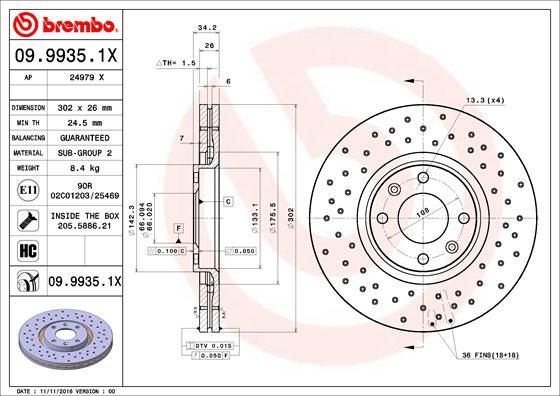Stabdžių diskas BREMBO 09.9935.1X