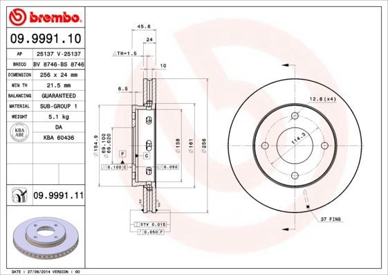 Stabdžių diskas BREMBO 09.9991.10