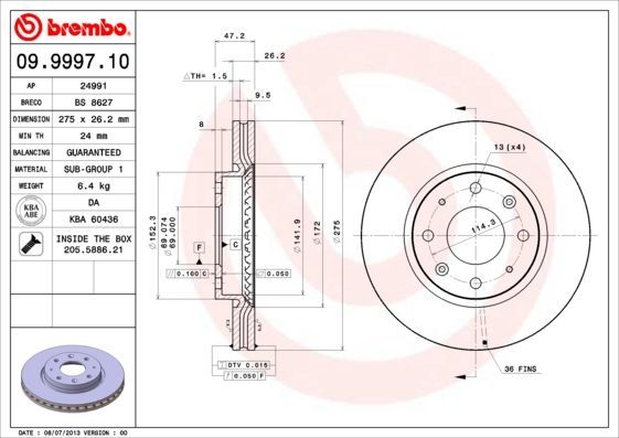 Stabdžių diskas BREMBO 09.9997.10