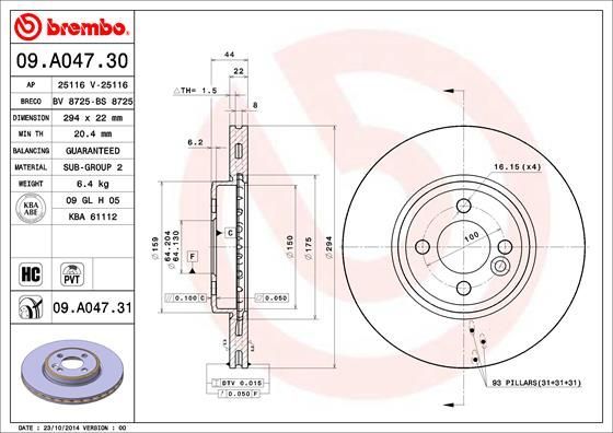 Stabdžių diskas BREMBO 09.A047.30