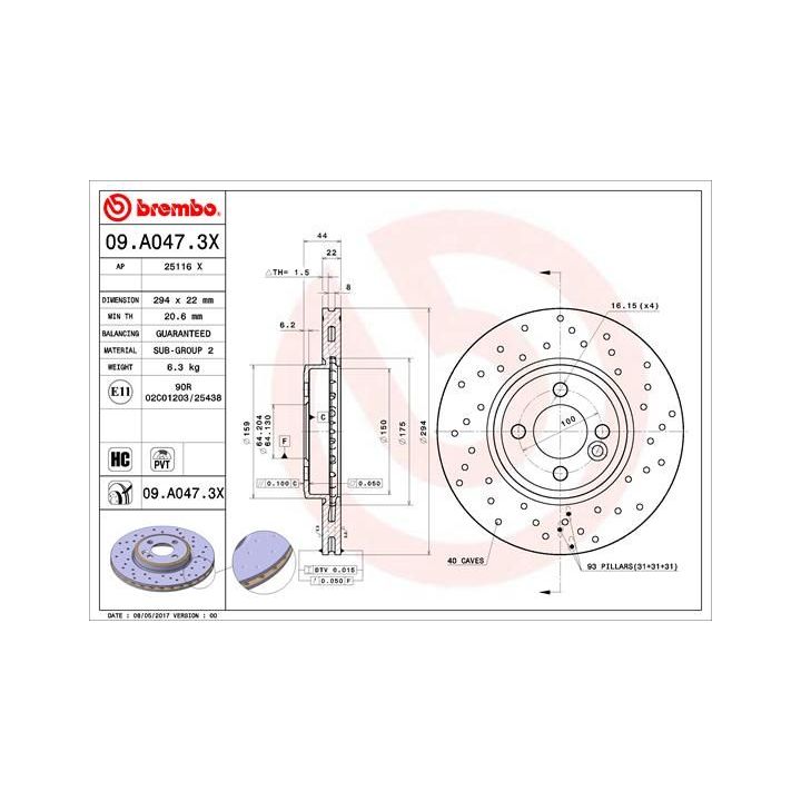 Stabdžių diskas BREMBO 09.A047.3X