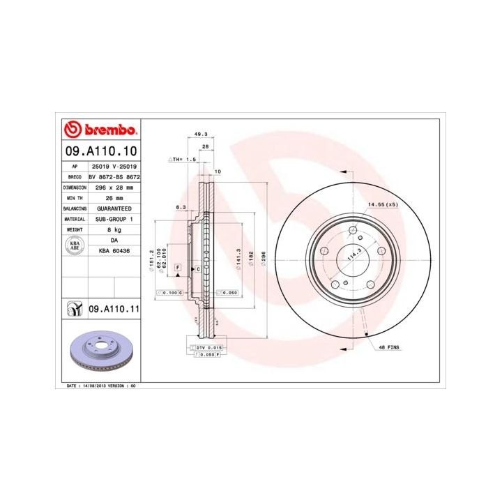 Stabdžių diskas BREMBO 09.A110.10