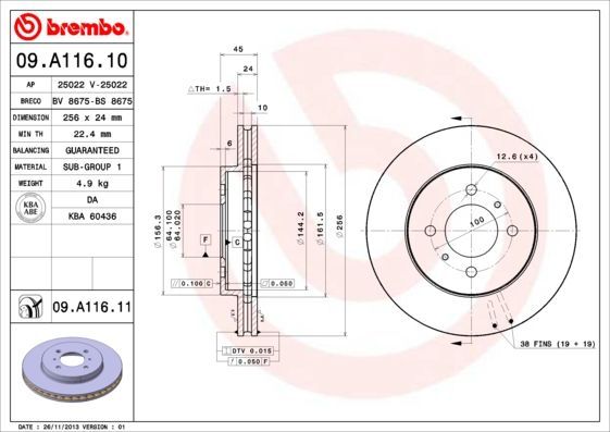 Stabdžių diskas BREMBO 09.A116.10