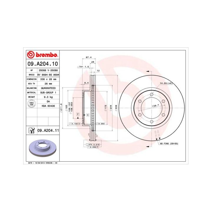 Stabdžių diskas BREMBO 09.A204.10