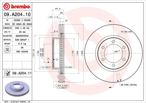 Stabdžių diskas BREMBO 09.A204.10