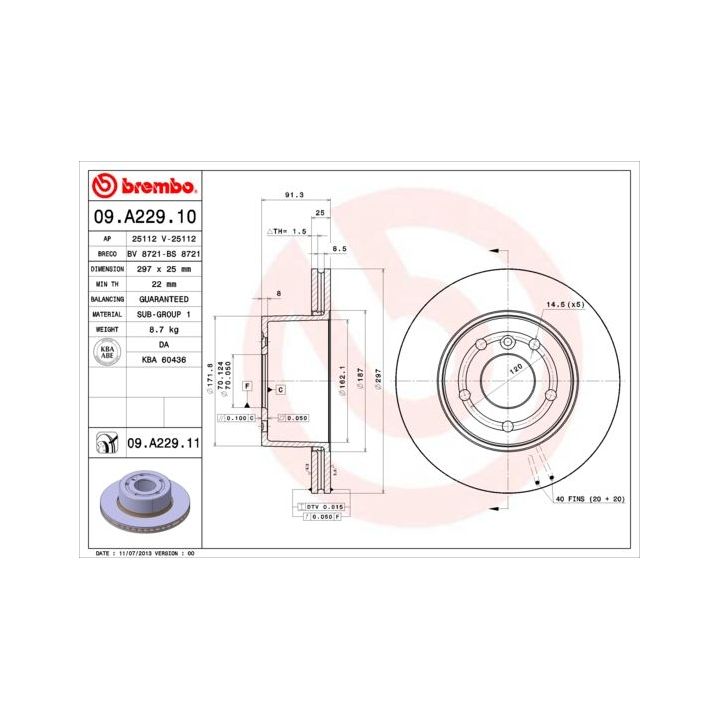 Stabdžių diskas BREMBO 09.A229.11