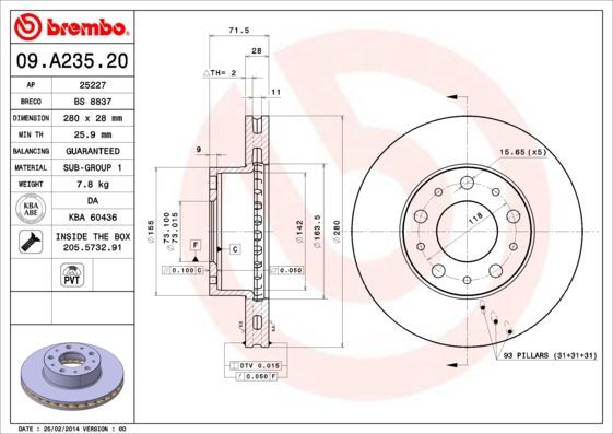 Stabdžių diskas BREMBO 09.A235.20
