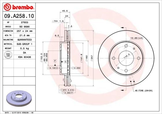 Stabdžių diskas BREMBO 09.A258.10