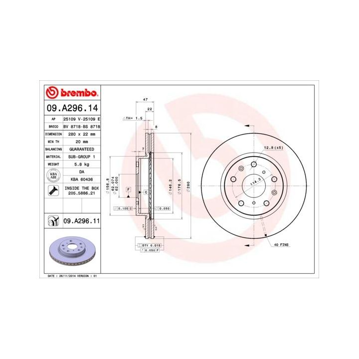 Stabdžių diskas BREMBO 09.A296.11