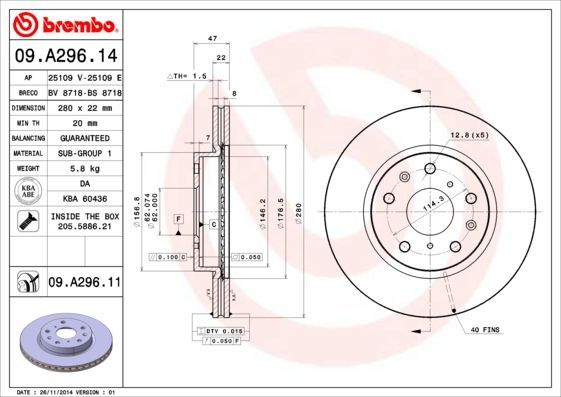 Stabdžių diskas BREMBO 09.A296.14