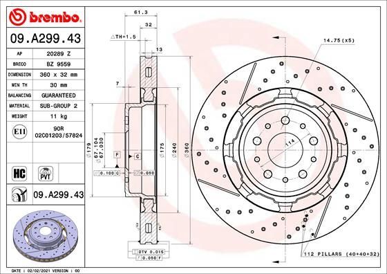 Stabdžių diskas BREMBO 09.A299.43