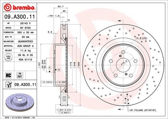 Stabdžių diskas BREMBO 09.A300.11