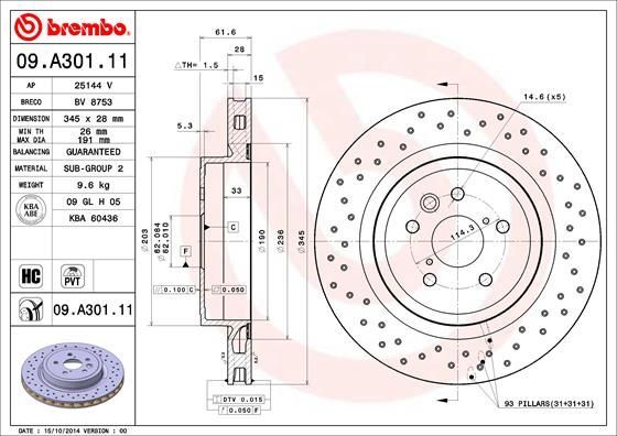 Stabdžių diskas BREMBO 09.A301.11