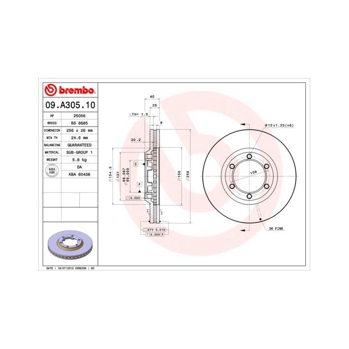 Stabdžių diskas BREMBO 09.A305.10