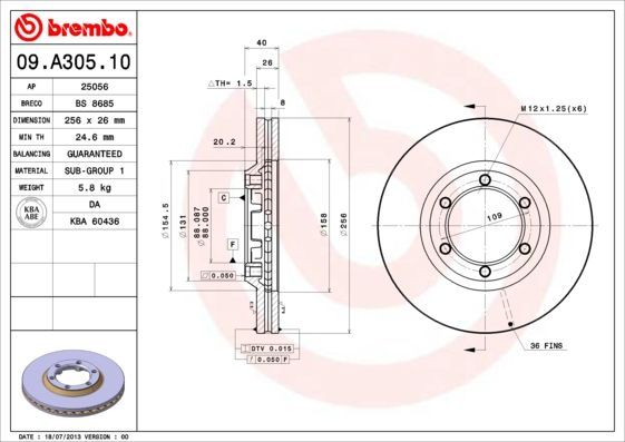Stabdžių diskas BREMBO 09.A305.10