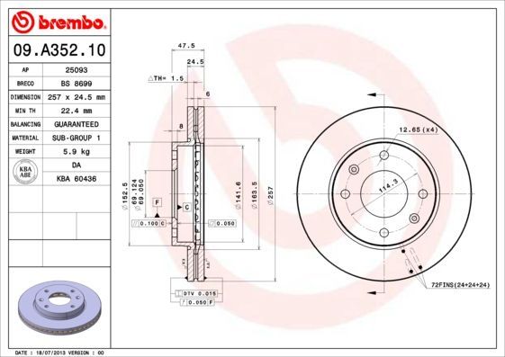 Stabdžių diskas BREMBO 09.A352.10