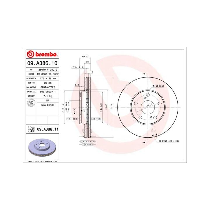 Stabdžių diskas BREMBO 09.A386.10