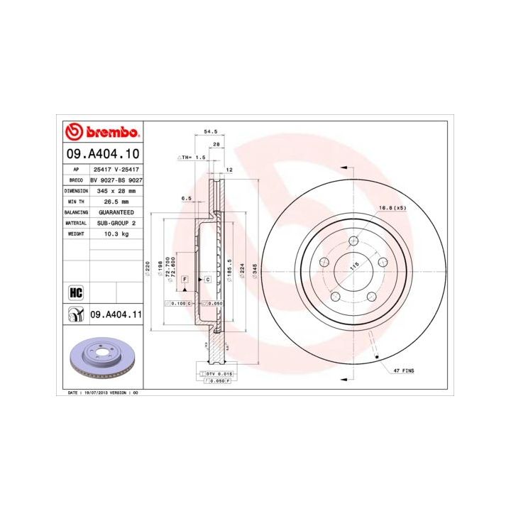 Stabdžių diskas BREMBO 09.A404.10
