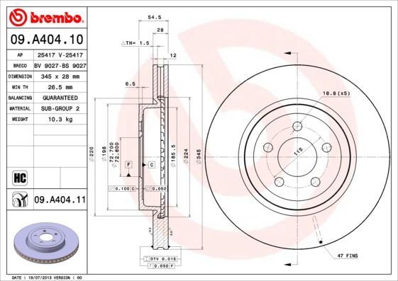 Stabdžių diskas BREMBO 09.A404.11