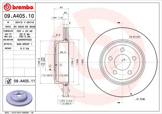 Stabdžių diskas BREMBO 09.A405.11