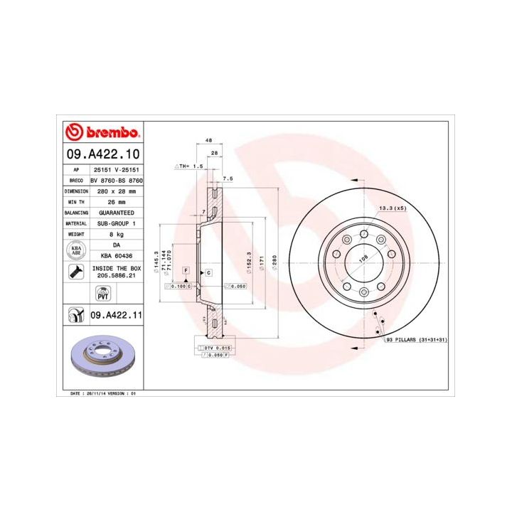 Stabdžių diskas BREMBO 09.A422.10
