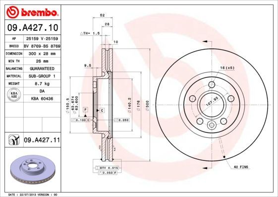Stabdžių diskas BREMBO 09.A427.11