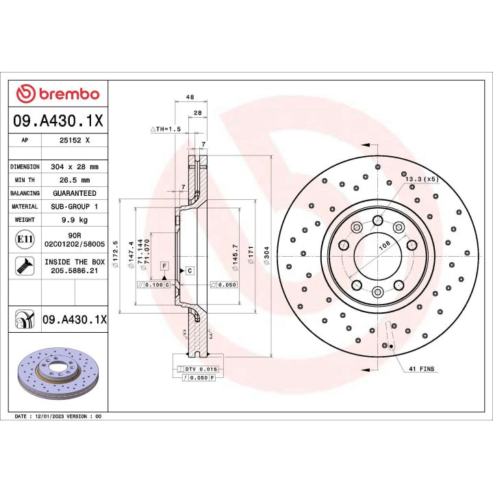 Stabdžių diskas BREMBO 09.A430.1X