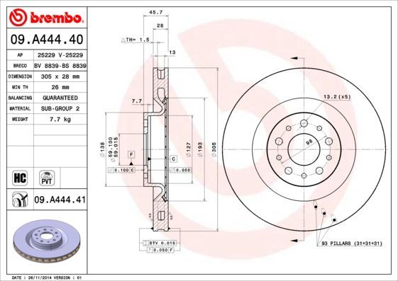 Stabdžių diskas BREMBO 09.A444.40