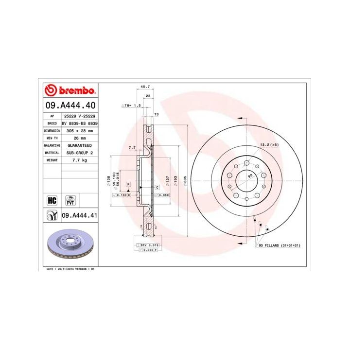 Stabdžių diskas BREMBO 09.A444.41