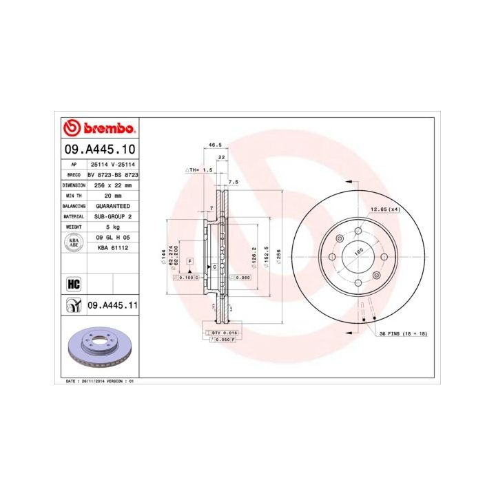 Stabdžių diskas BREMBO 09.A445.10