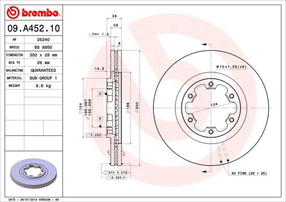 Stabdžių diskas BREMBO 09.A452.10
