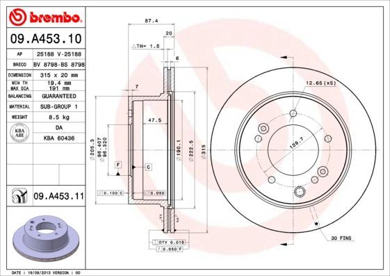 Stabdžių diskas BREMBO 09.A453.10
