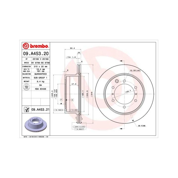 Stabdžių diskas BREMBO 09.A453.20