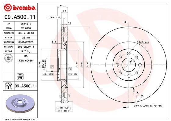 Stabdžių diskas BREMBO 09.A500.11
