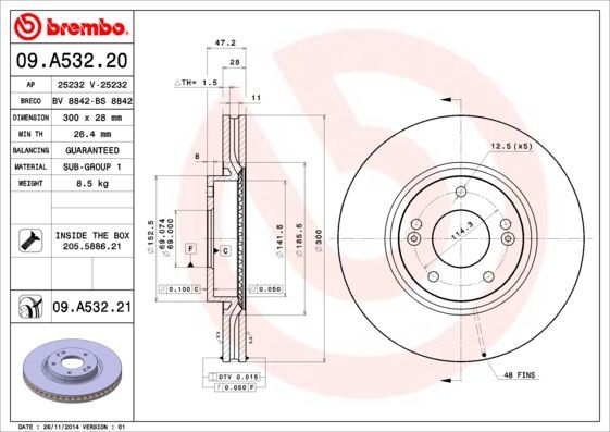 Stabdžių diskas BREMBO 09.A532.20