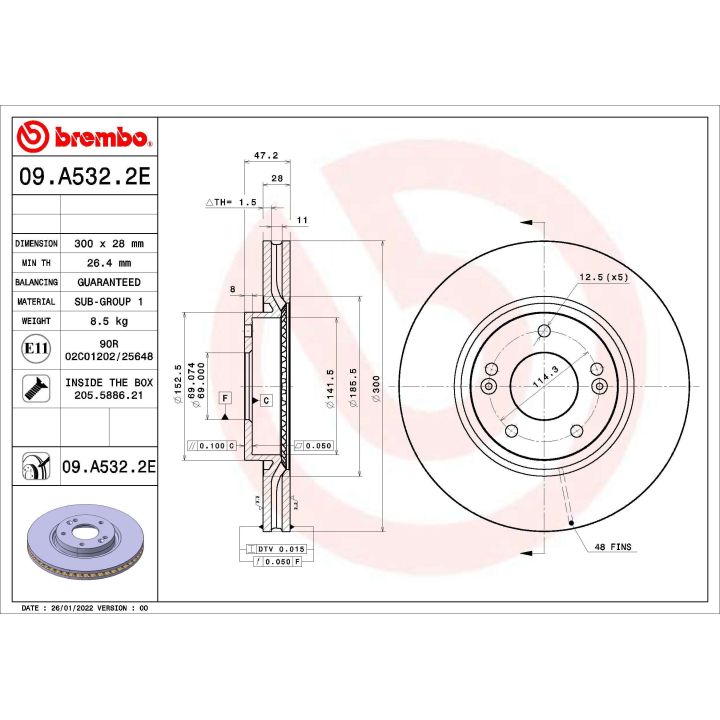 Stabdžių diskas BREMBO 09.A532.2E