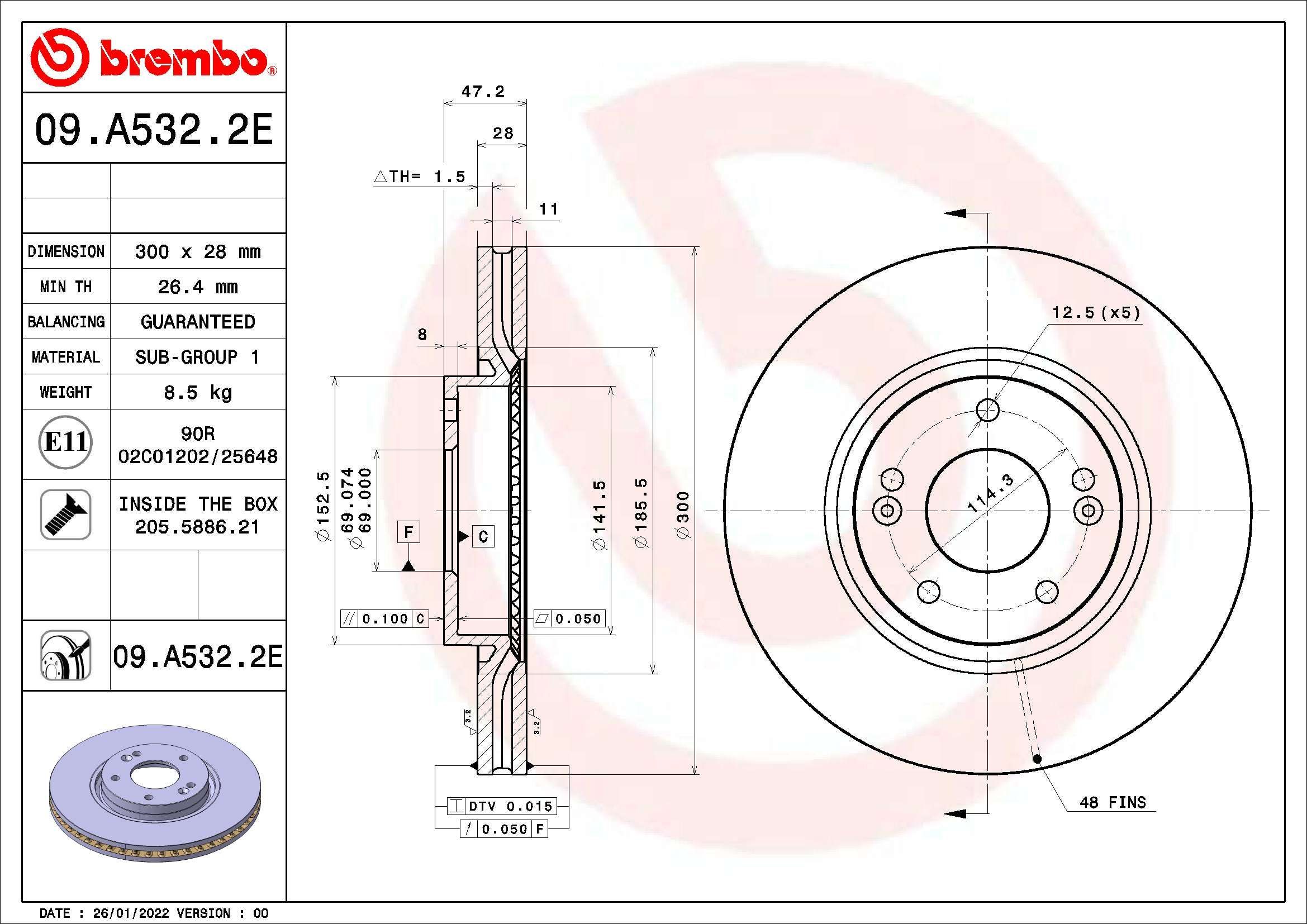 Stabdžių diskas BREMBO 09.A532.2E