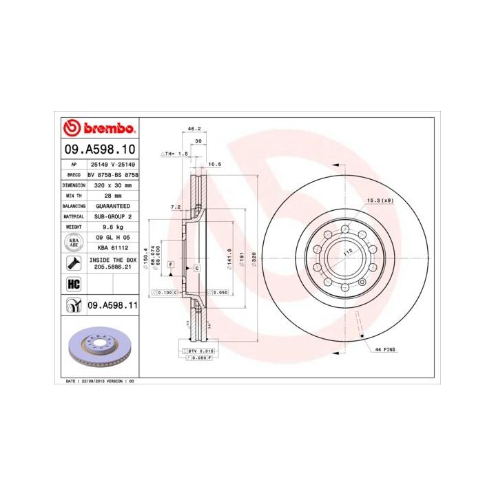 Stabdžių diskas BREMBO 09.A598.11