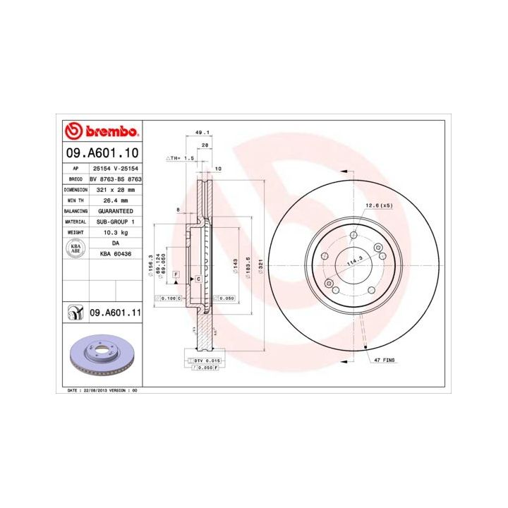 Stabdžių diskas BREMBO 09.A601.11