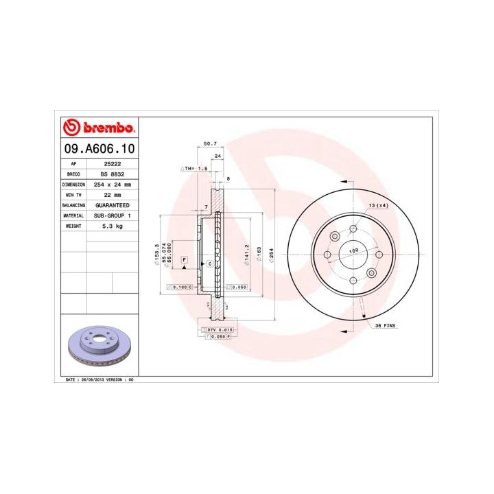 Stabdžių diskas BREMBO 09.A606.10