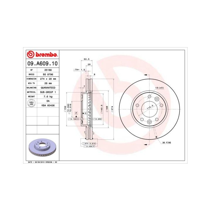 Stabdžių diskas BREMBO 09.A609.10