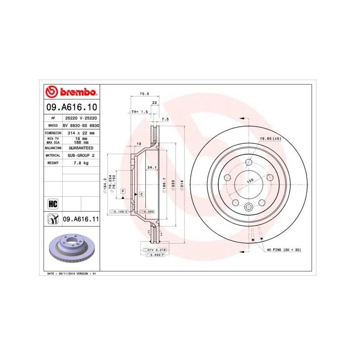 Stabdžių diskas BREMBO 09.A616.10